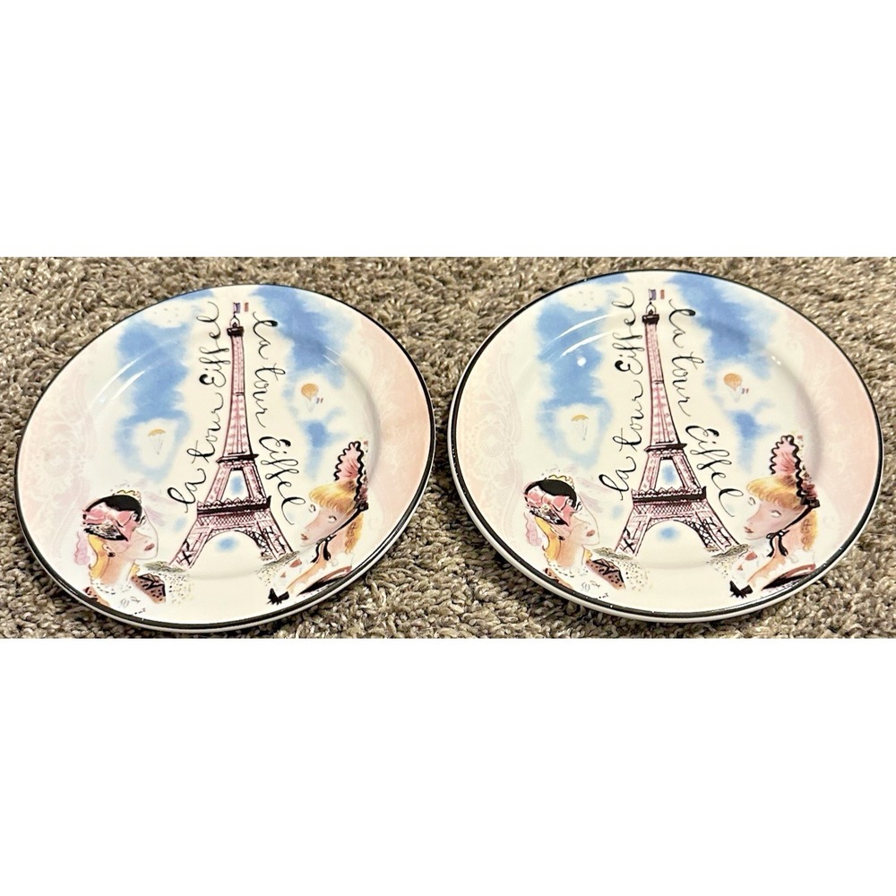 Two ROSANNA "La tour Eiffel" TOWER PLATE PARIS FRENCH LADIES MADE IN ITALY 5.75"